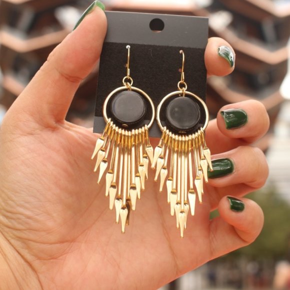 WowNYC Jewelry - New Black Round Metal Tassel Drop Earrings jewelry